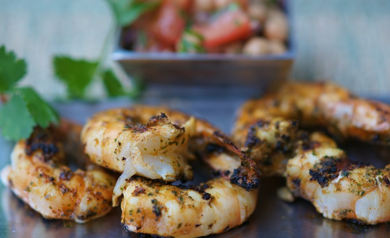 Barbecued Chermoula Prawns with Chickpea Salad