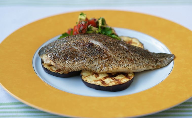 Barbecued Silver Perch Fillets with Eggplant & Tomato Salsa