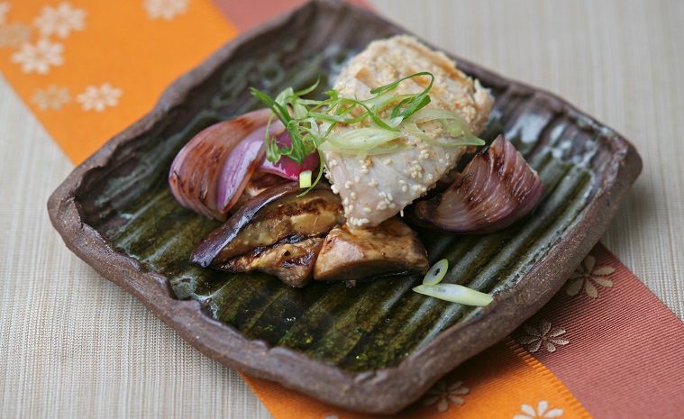 Barbecued Striped Marlin Steaks with Teriyaki Eggplant & Mushrooms