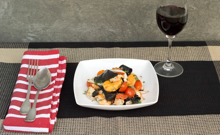 Black Handkerchief Pasta with Seafood & Tomato Sauce