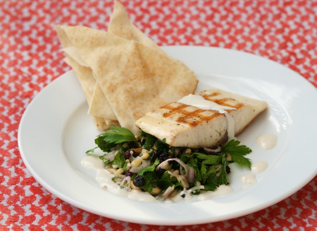 Char-Grilled Yellowtail Kingfish Fillets with Parsley Salad & Tahini Sauce