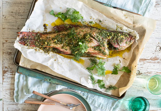 Steamed Coral Trout with Salsa Verde Butter