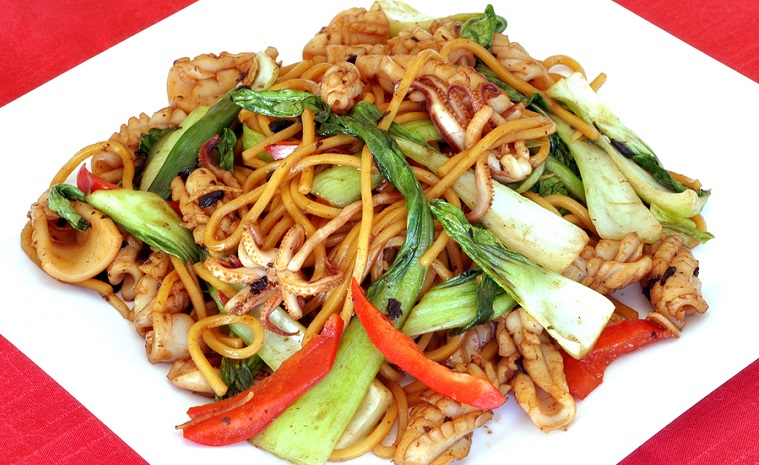 Stir-Fried Squid with Black Beans, Bok Choy & Noodles